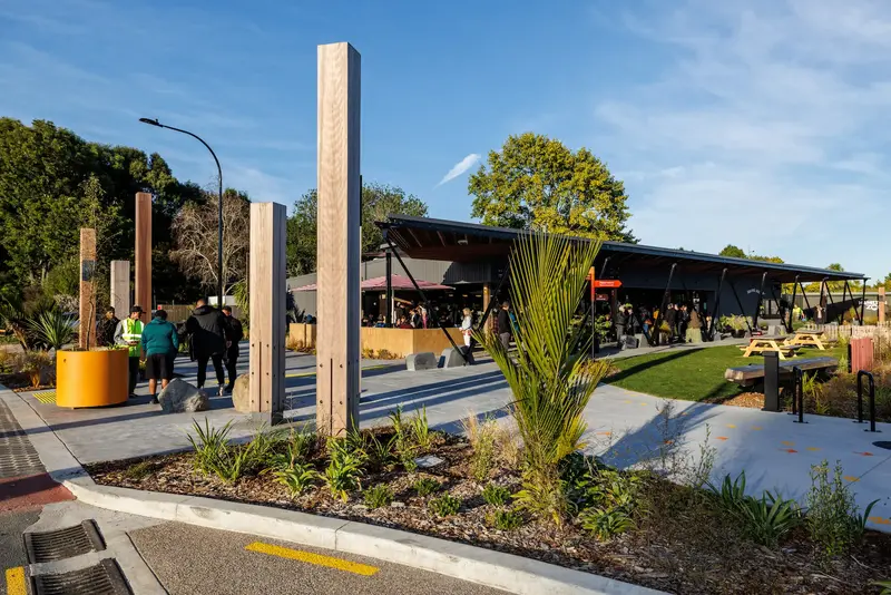 A view across the shared entry precinct at Te Kaaroro