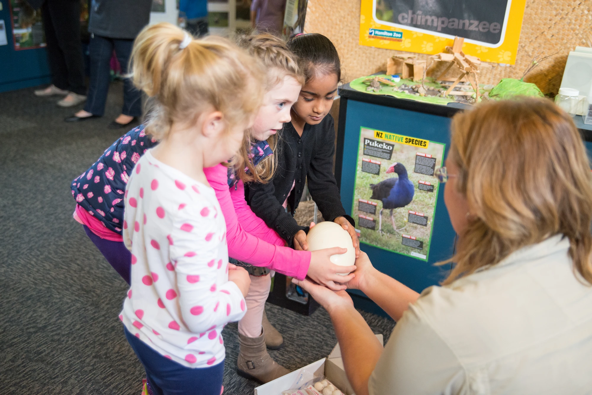 Young children talking to a zoo educator