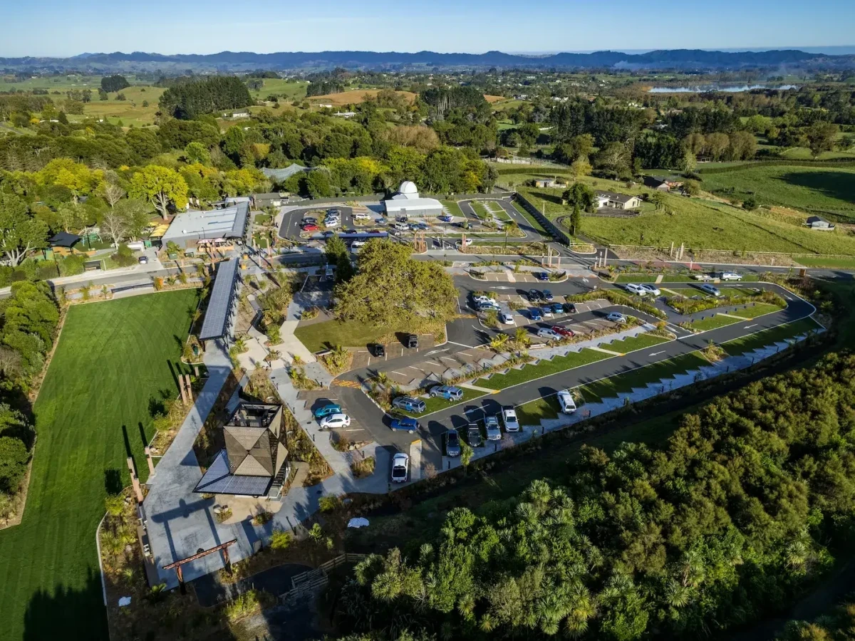 An aerial view of Te Kaaroro Nature Precinct